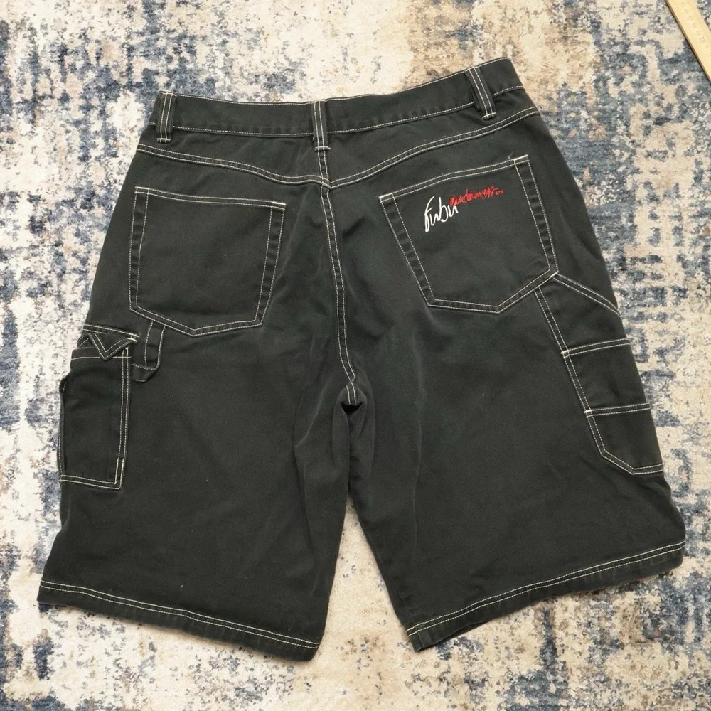 Vintage FUBU Collection Baggy Black Jean Shorts Mens 38 Hip Hop JNCO Style Y2K - Picture 10 of 10